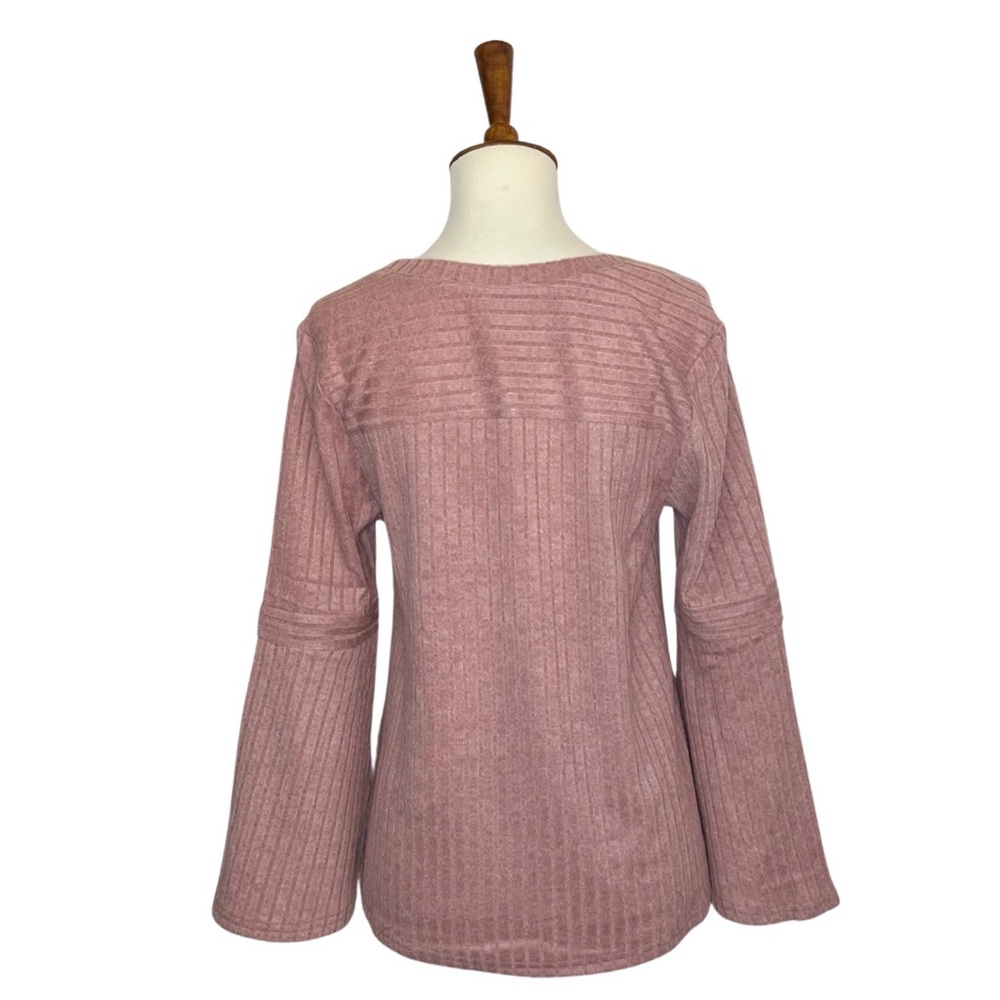 Blush Pink Three Quarter Sleeve Ribbed Tee with Flared Sleeves - Picture 13 of 16
